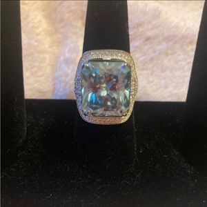 18.75 Carat Certified Earth Mined Blue Radiant Cut Diamond Ring Size 8.25